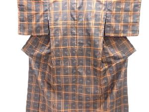 大特価品　未使用品　格子に琉球絣柄織り出し米沢紬着物アンサンブル